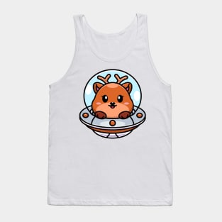 Cute deer flying with spaceship ufo cartoon Tank Top